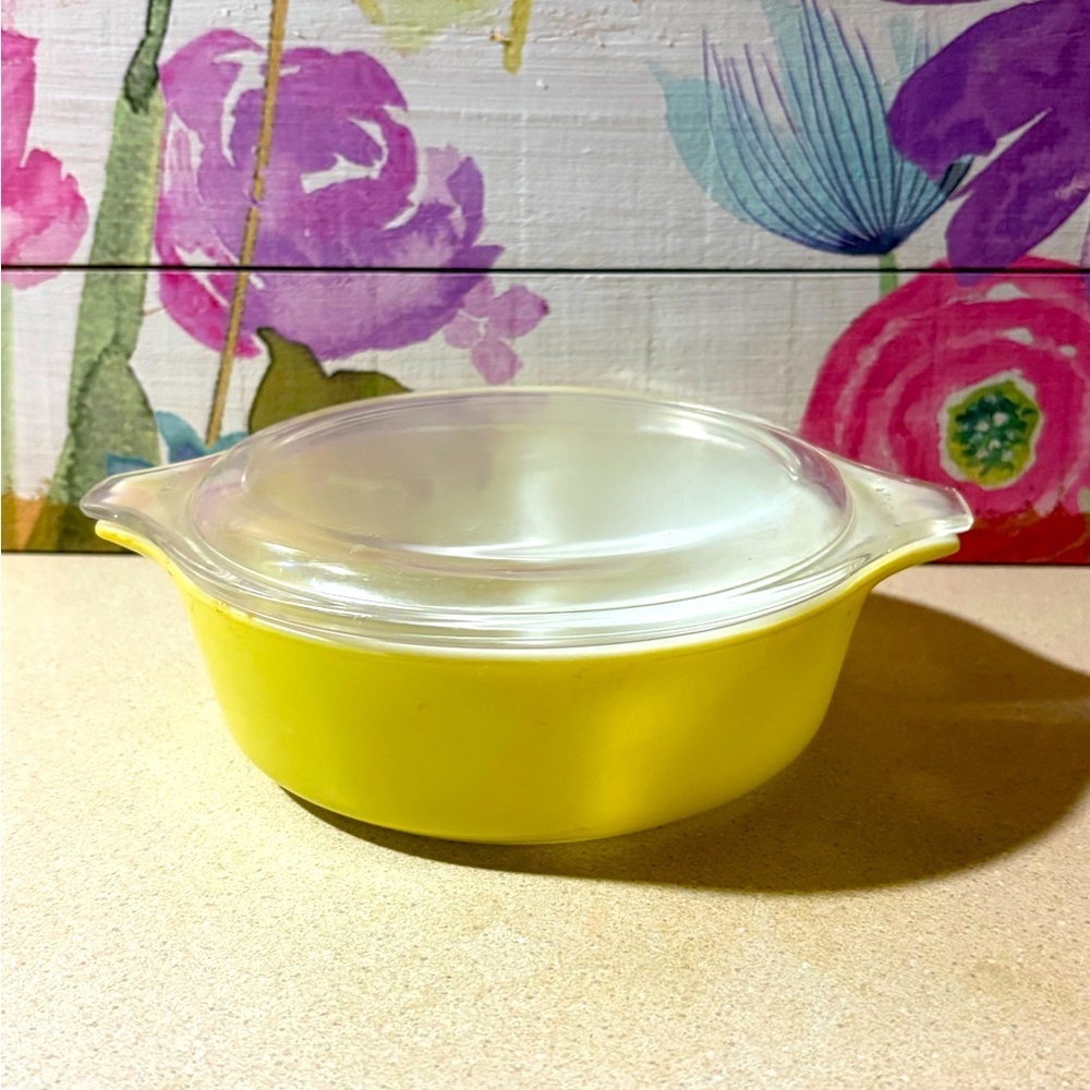 Vintage Pyrex Yellow Ceramic Cookware Bowl with Lid Circa 40’s - 60’s